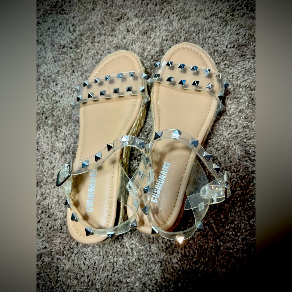 Cushionaire Women’s Clear Studded Wedge Sandals